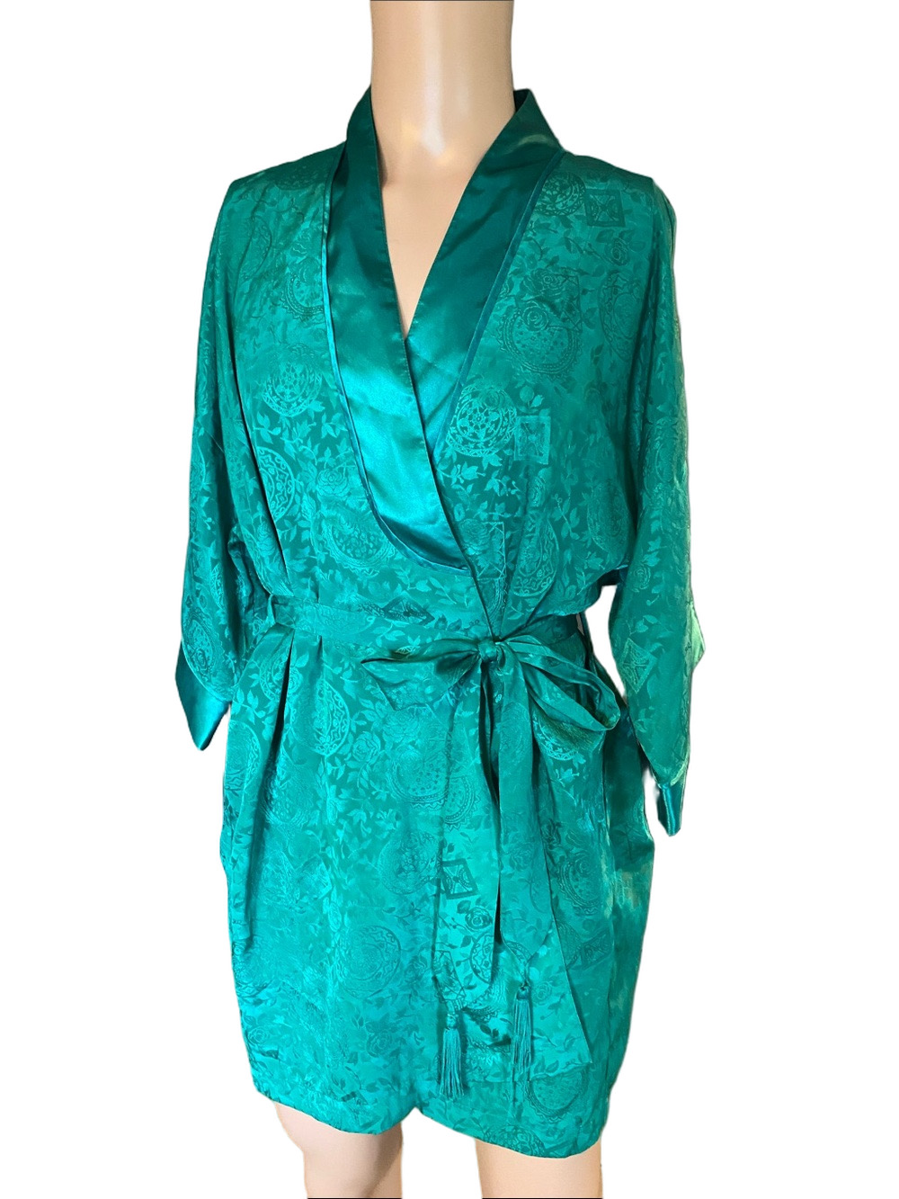 Victoria's Secret vintage green Satin Jacquard Kimono Robe